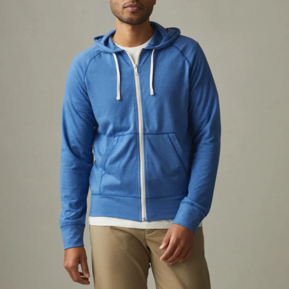 Mens Blue Full Zip Lightweight Hoodie