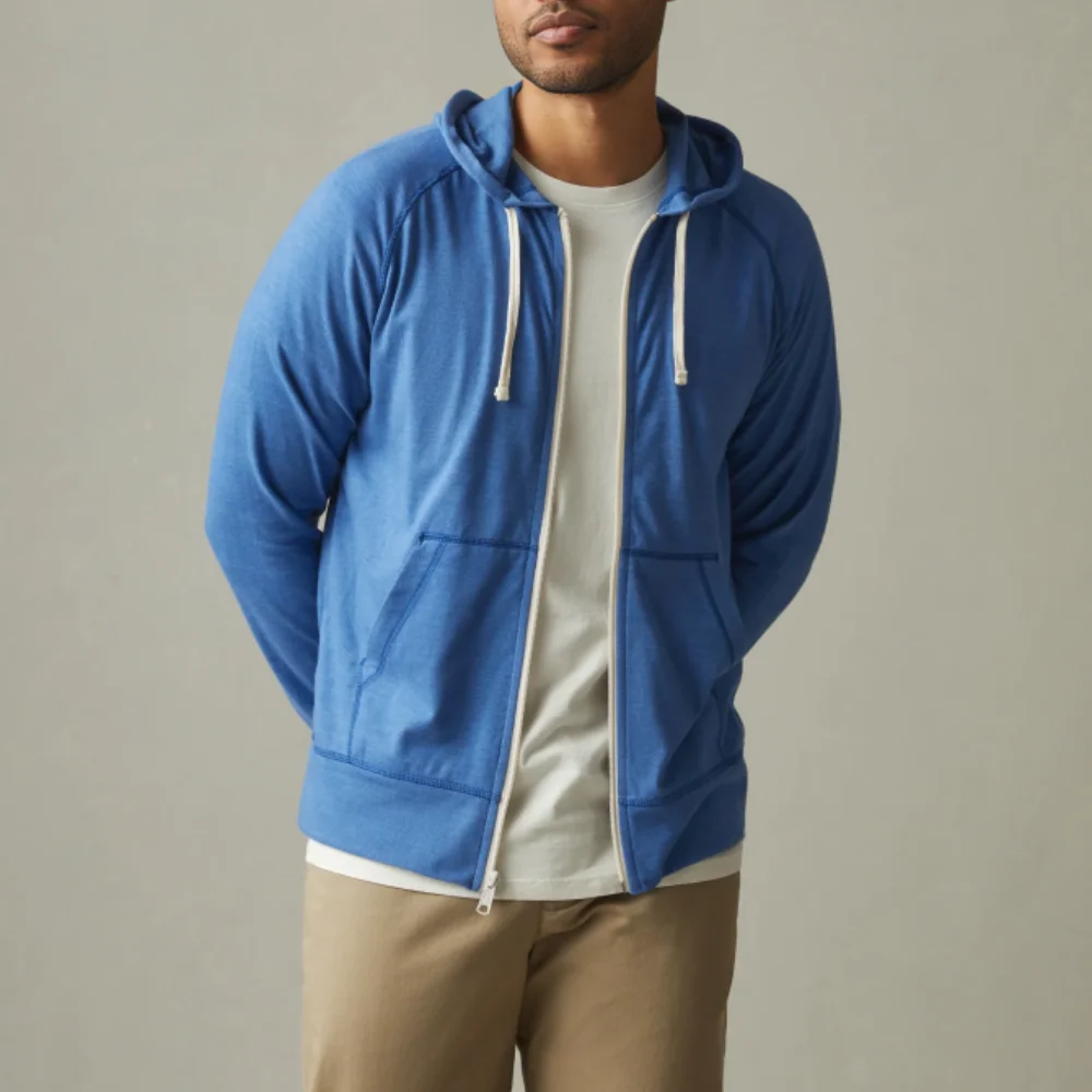 Mens Blue Full Zip Lightweight Hoodie thumbnail 2