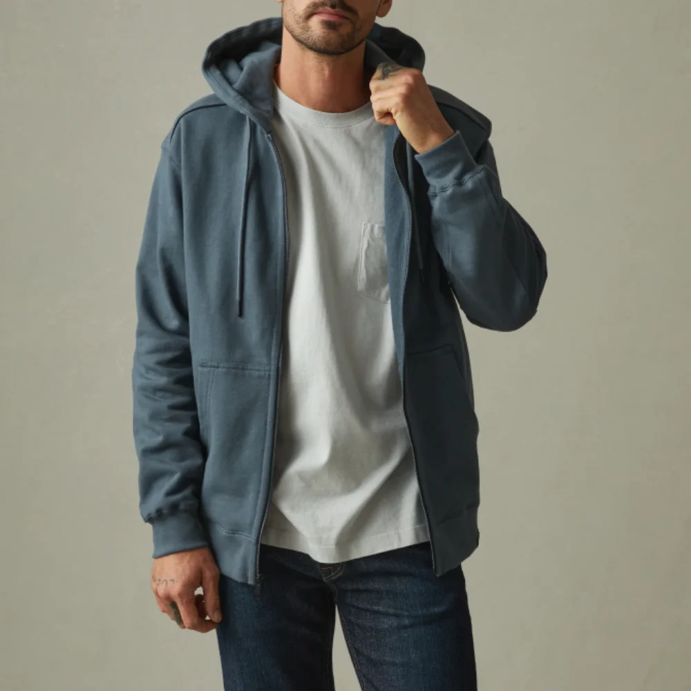 Mens Indigo Full Zip Up Hoodie thumbnail 2