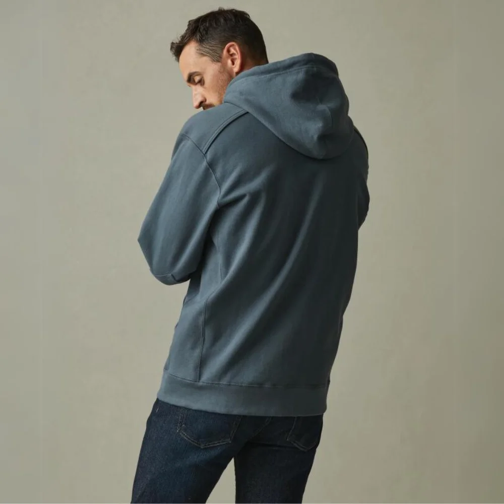 Mens Indigo Full Zip Up Hoodie thumbnail 4