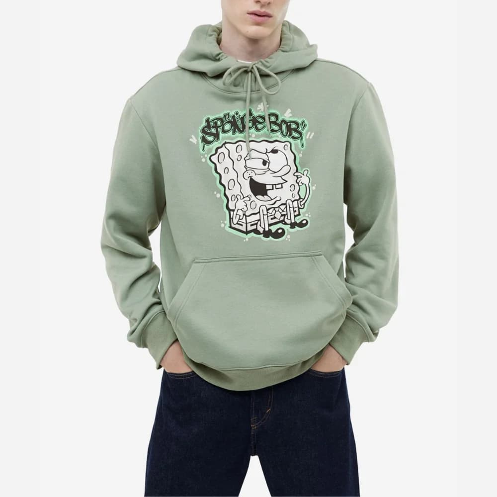 Mens Green Spongebob Slim Fit Hoodie thumbnail 2