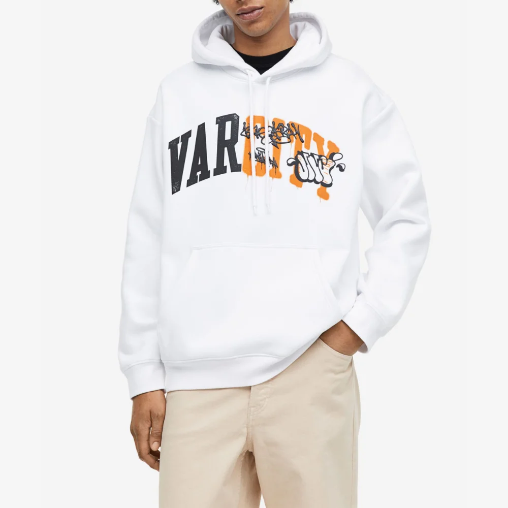 Mens Cotton Pullover White Hoodie
