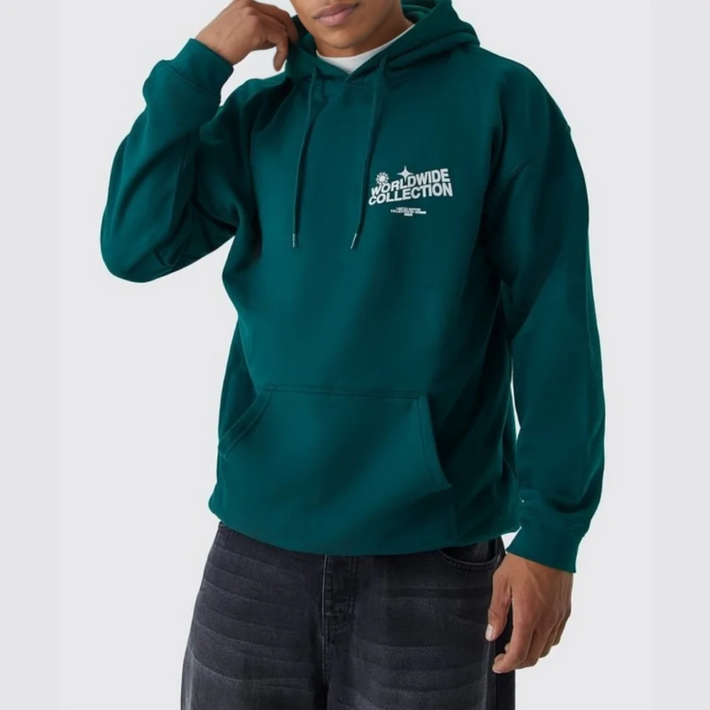 Mens Green Graphic Pullover Hoodie thumbnail 2