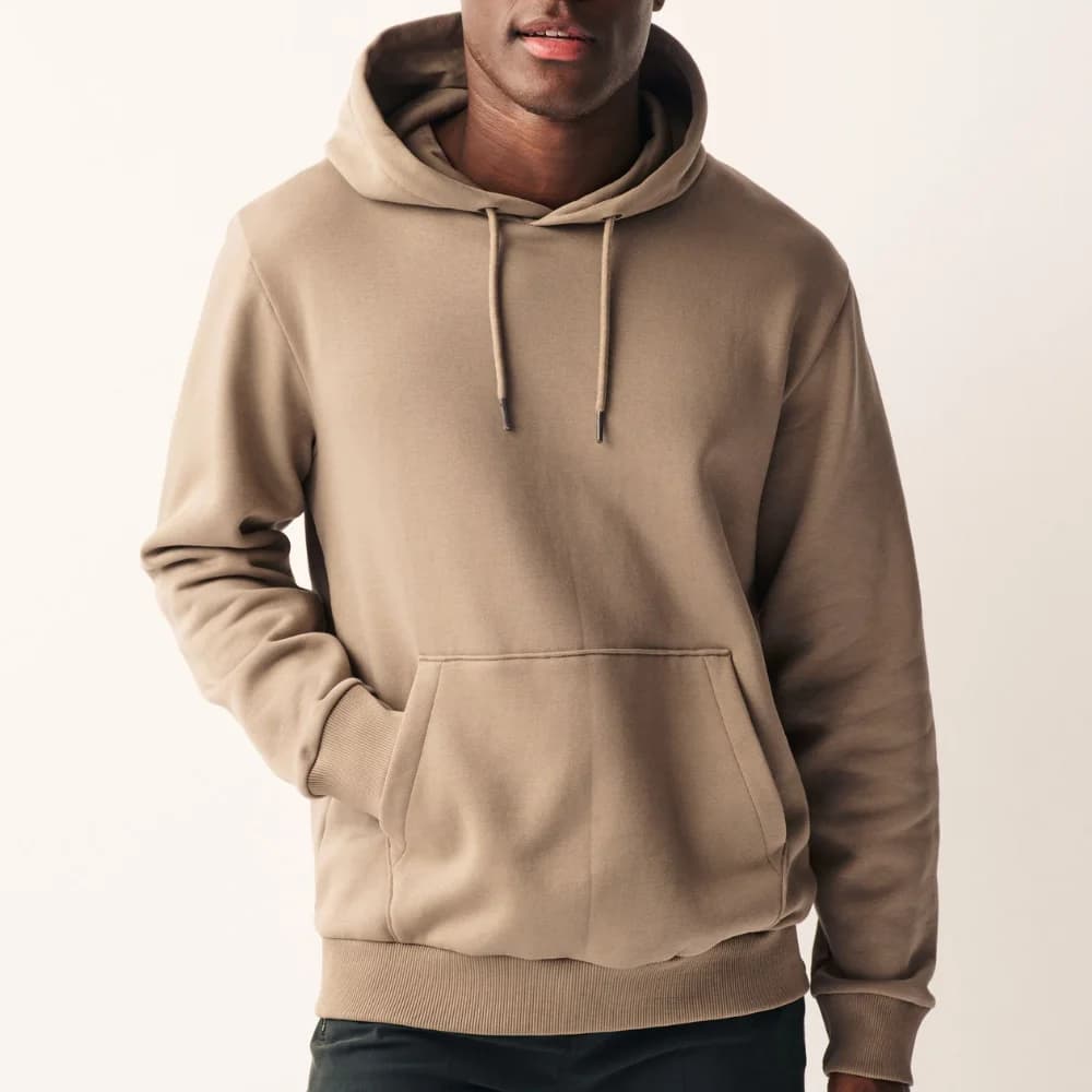 Mens Beige Cotton Pullover Hoodie