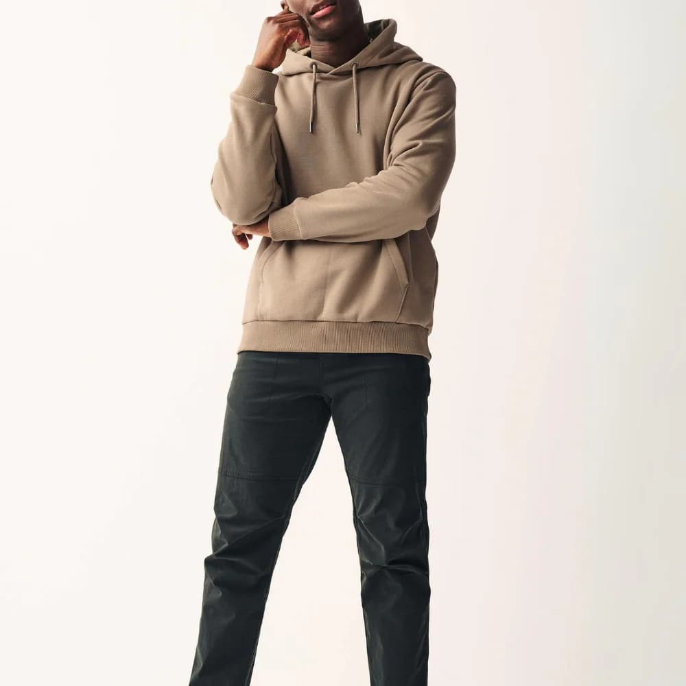 Mens Beige Cotton Pullover Hoodie thumbnail 2