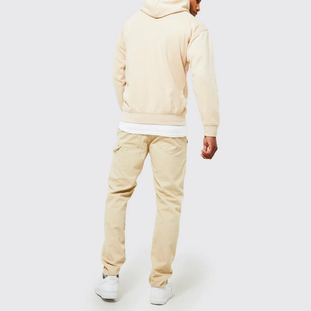 Mens Beige Fleece Pullover Hoodie thumbnail 2