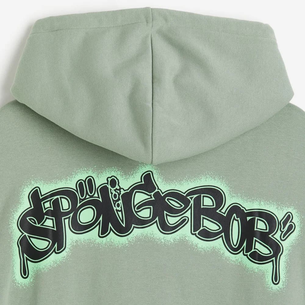Mens Green Spongebob Slim Fit Hoodie thumbnail 4