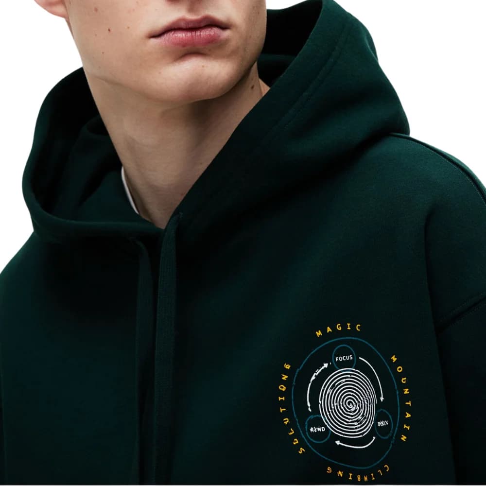 Mens Dark Green Loose Fit Hoodie thumbnail 3