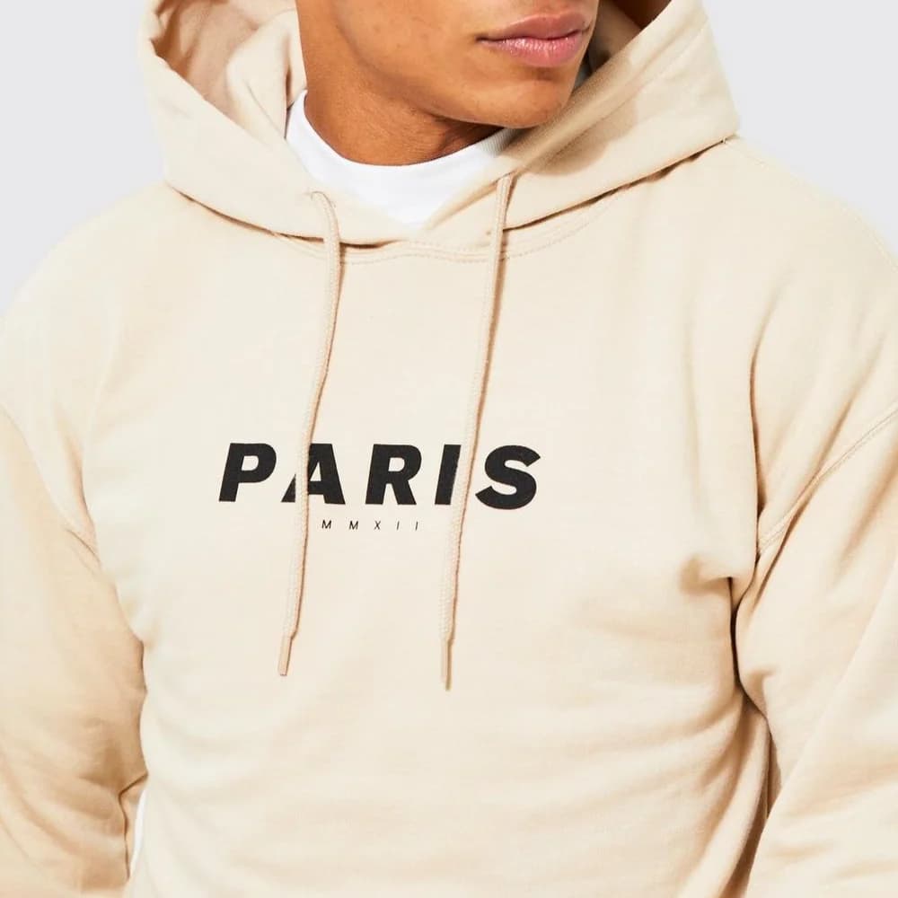 Mens Beige Fleece Pullover Hoodie thumbnail 3