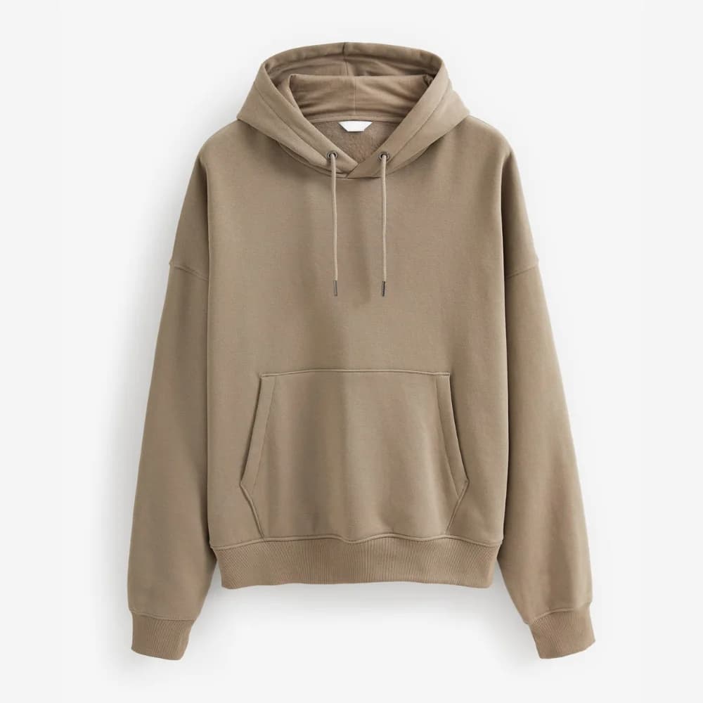 Mens Beige Cotton Pullover Hoodie thumbnail 4