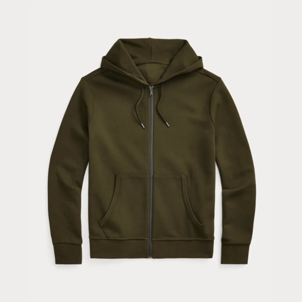 Mens Dark Green Full Zip Long Sleeved Hoodie