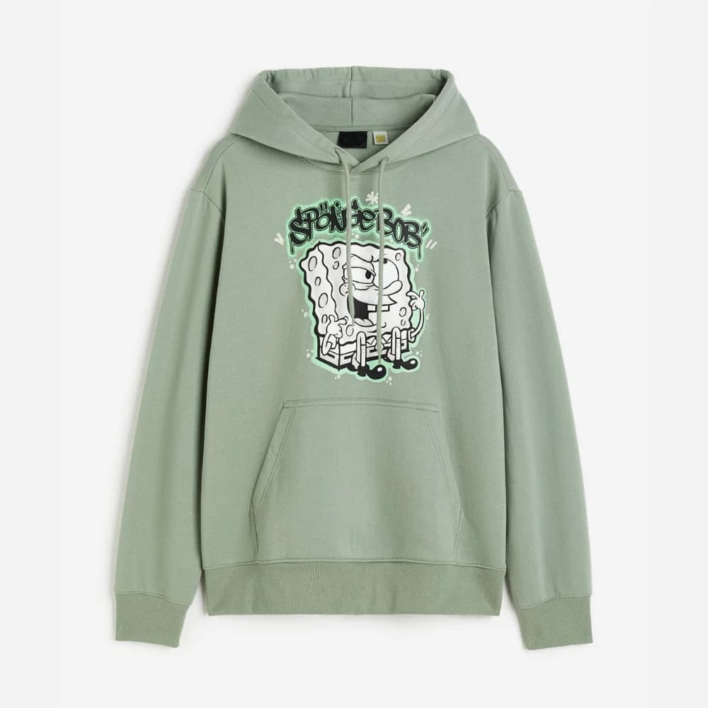 Mens Green Spongebob Slim Fit Hoodie