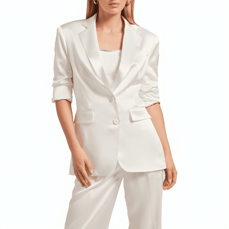 Womens Two Buttoned White Satin Blazer thumbnail 2