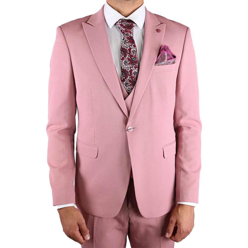 Mens Three Piece Pink Prom Suit