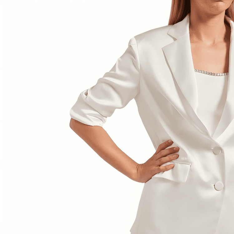 Womens Two Buttoned White Satin Blazer thumbnail 3