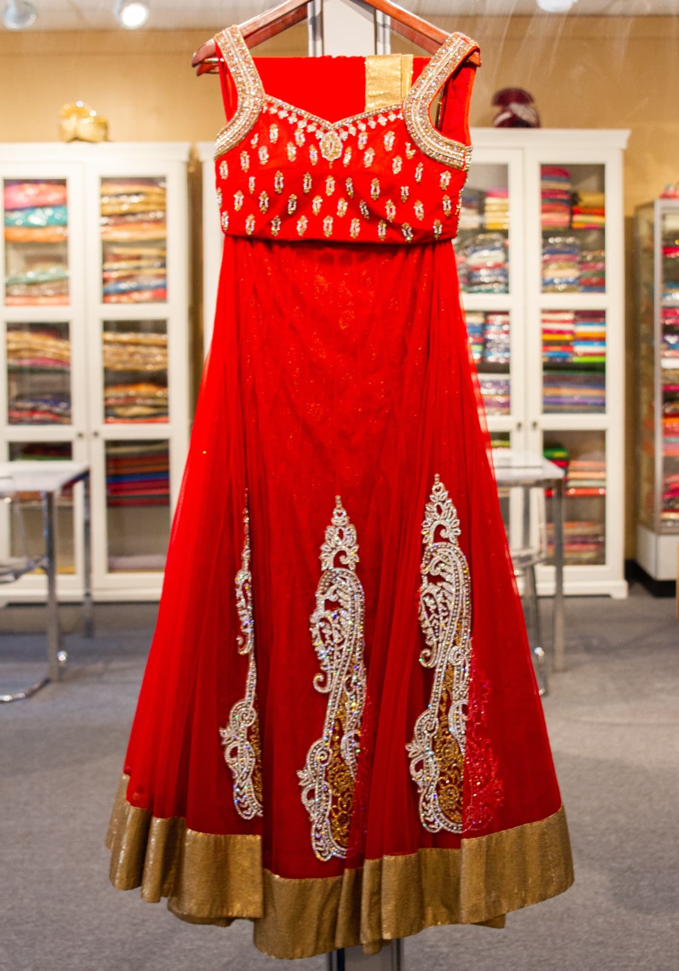 Rustic Red Net Lehenga with Dupatta