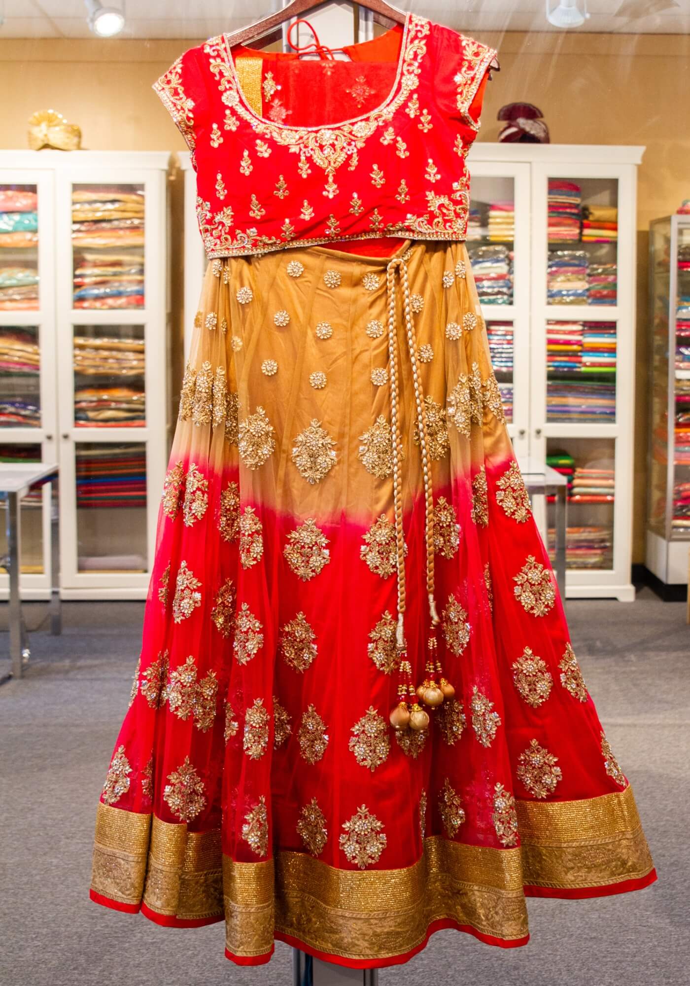 Soft Brown and Peachy Red Lehenga and Same Shade Dupatta