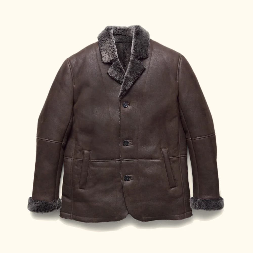 Big Sky Shearling Leather Brown Blazer