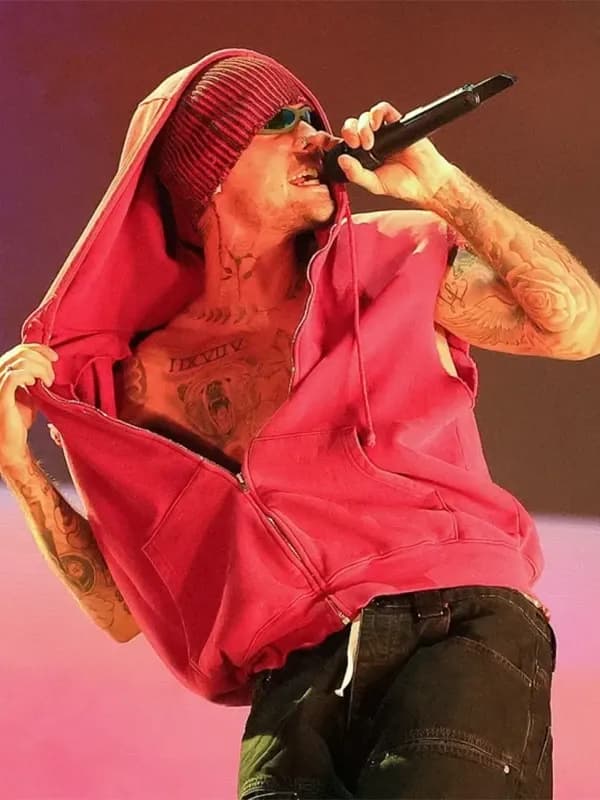 Justin Bieber Greg Ross Pink Sleeveless Hoodie thumbnail 2