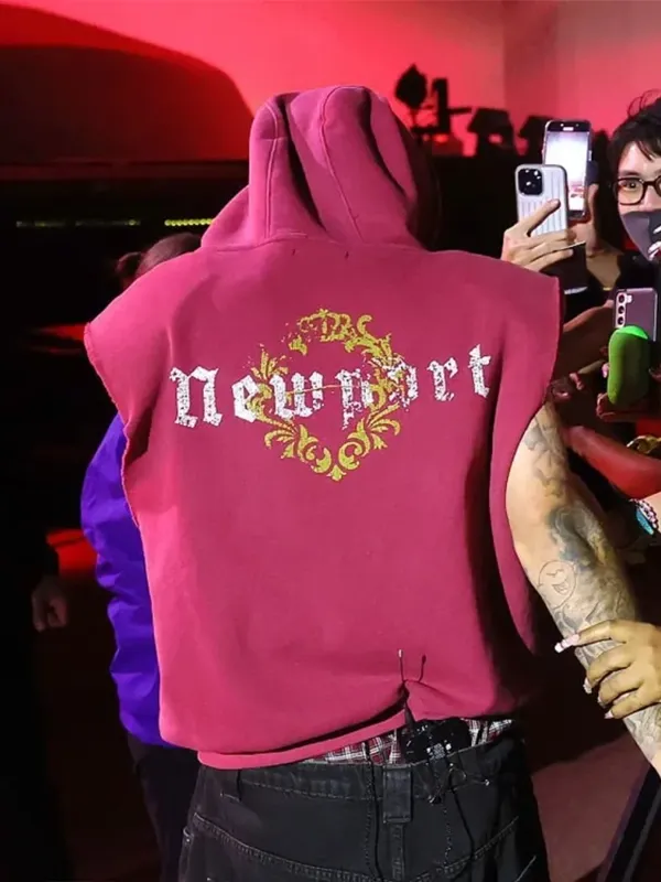 Justin Bieber Greg Ross Pink Sleeveless Hoodie thumbnail 3
