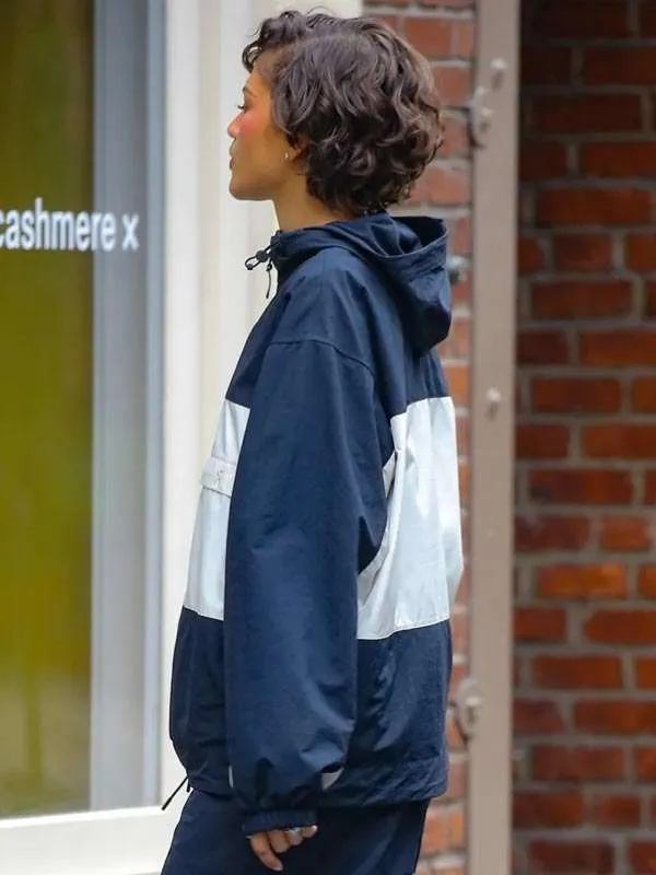Zendaya SOHO Street 2026 Blue and White Hooded Jacket thumbnail 2