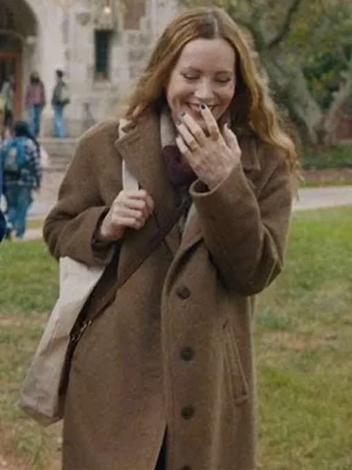 Poetic License 2026 Leslie Mann Brown Wool Coat