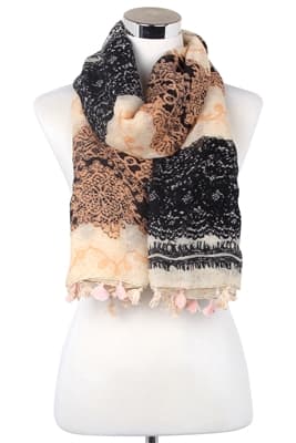 Isabella Lace Print Tassel Scarf – Peach/Black thumbnail 2