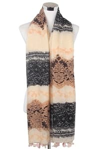 Isabella Lace Print Tassel Scarf – Peach/Black
