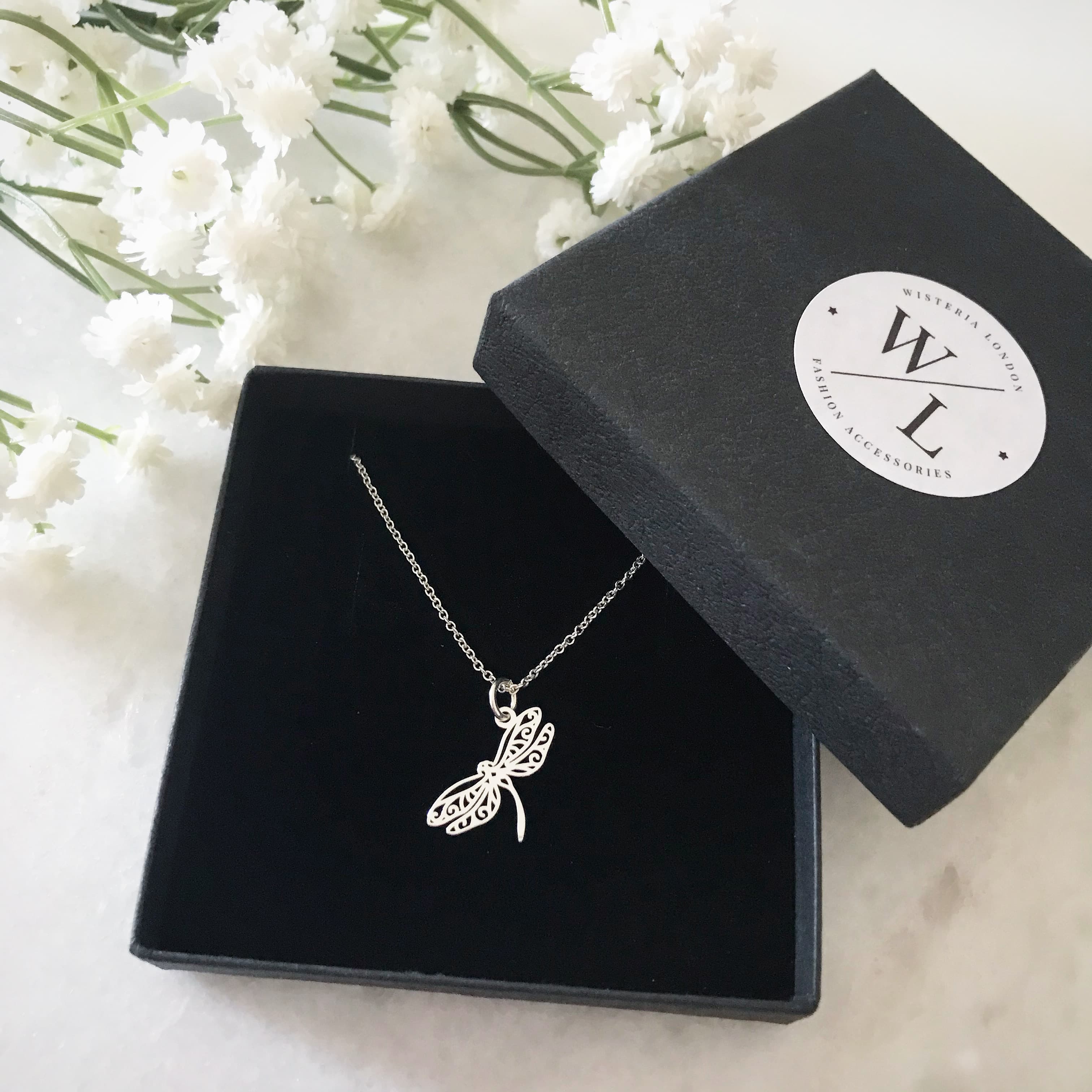 Filigree Dragonfly Necklace Sterling Silver