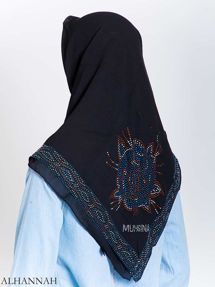 Aqua Rose Rhinestone Square Hijab | hi2163