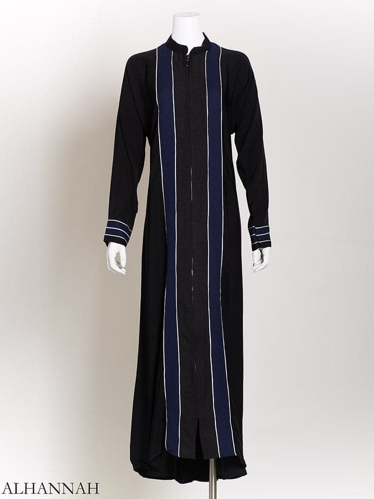 White Striped Navy Banner Abaya | ab724