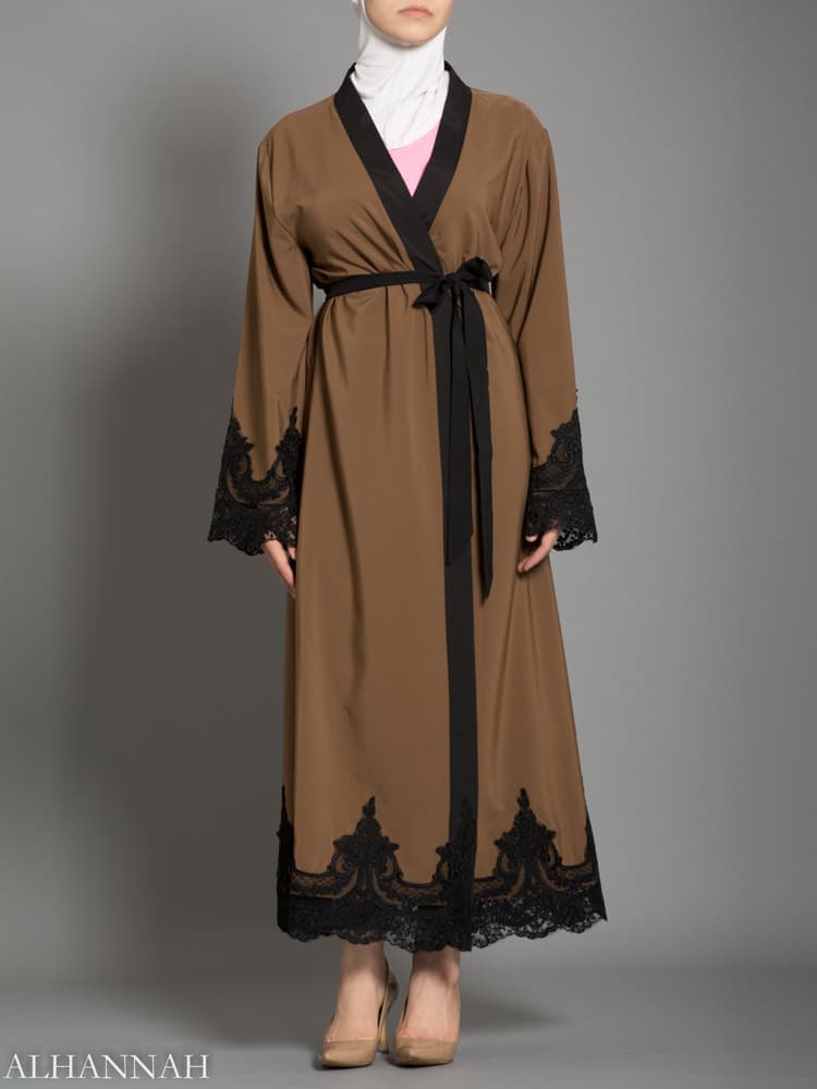 Lace Trim Open Abaya | AB734
