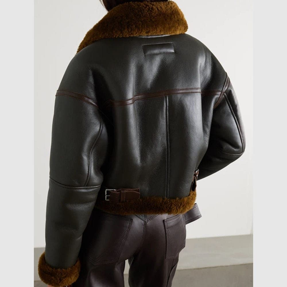 Stacy Shearling Trimmed Textured Leather Jacket thumbnail 2