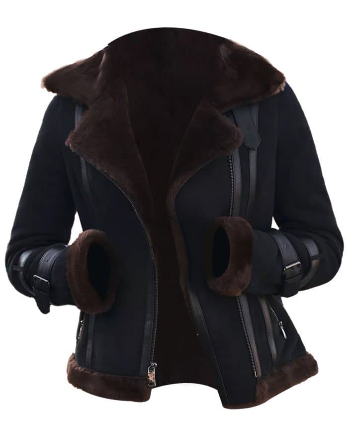 Meghan Shearling Fur Bomber Suede Jacket