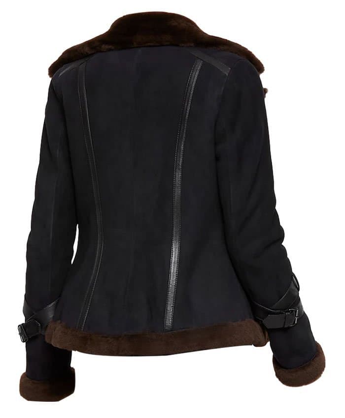 Meghan Shearling Fur Bomber Suede Jacket thumbnail 3