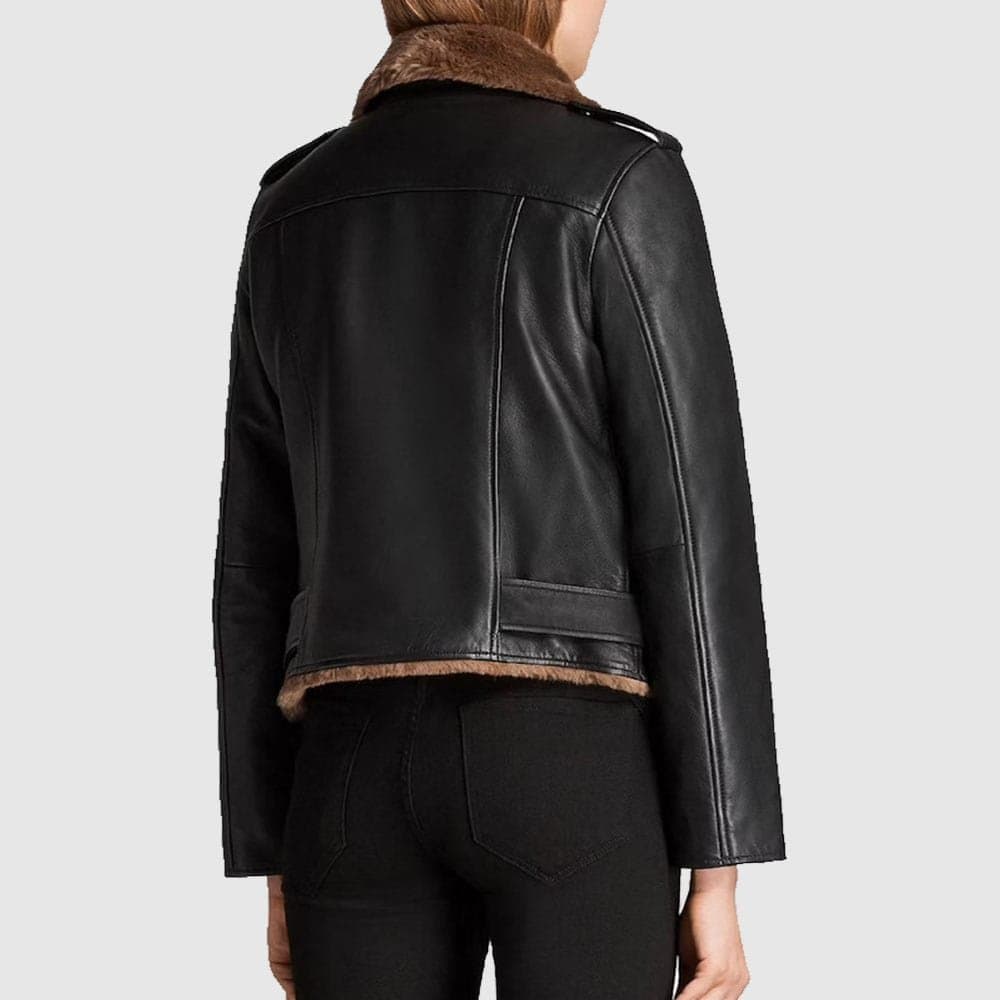 Adah Slim Fit Shearling Biker Leather Jacket thumbnail 2