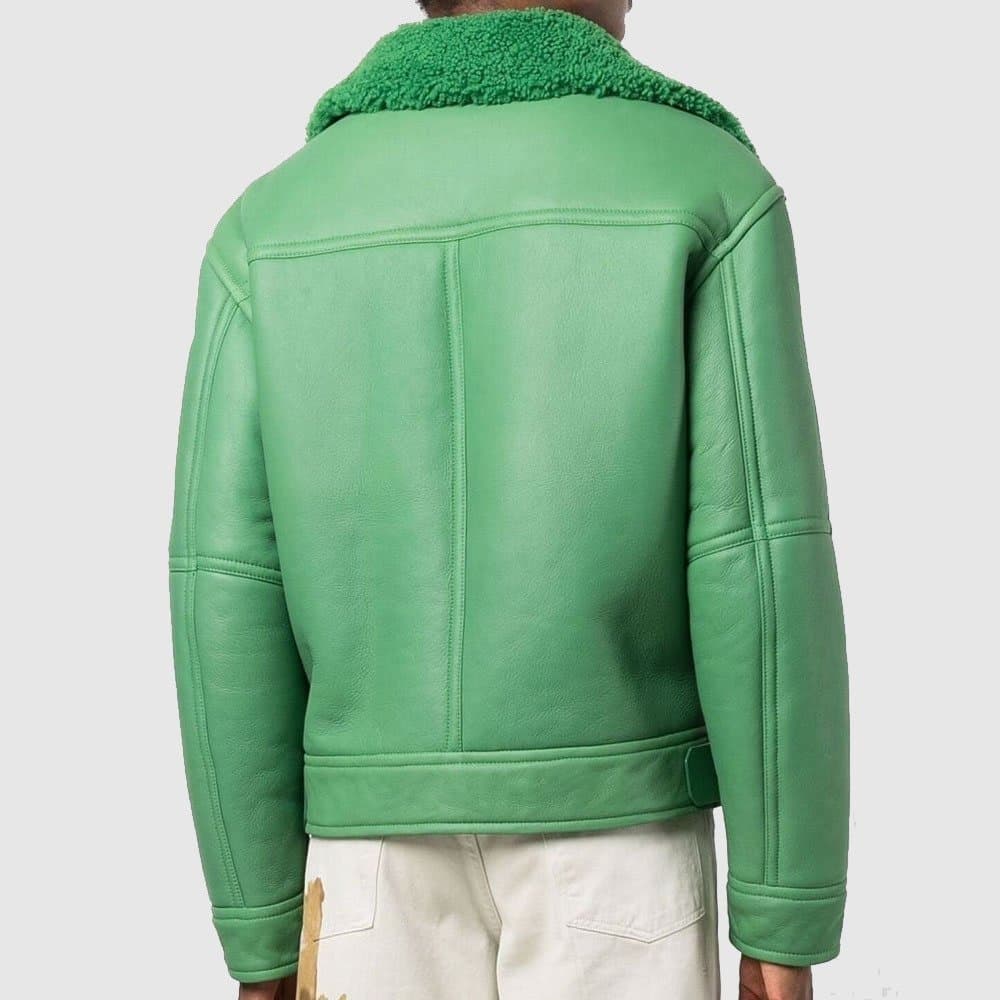 Holly Aviator Shearling Fur Green Biker Jacket thumbnail 2