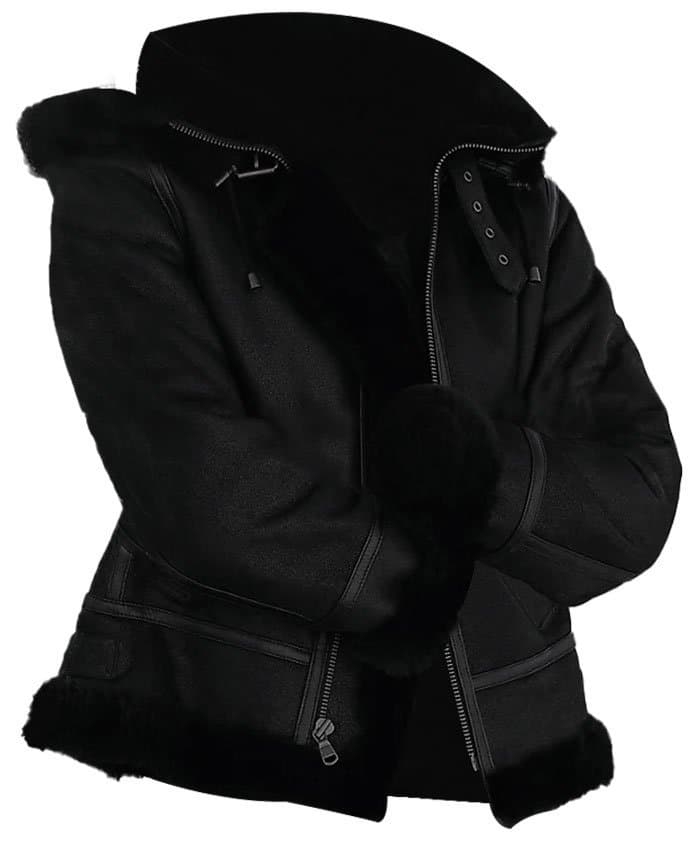 Joel Sheepskin Shearling Fur Black Hooded Jacket