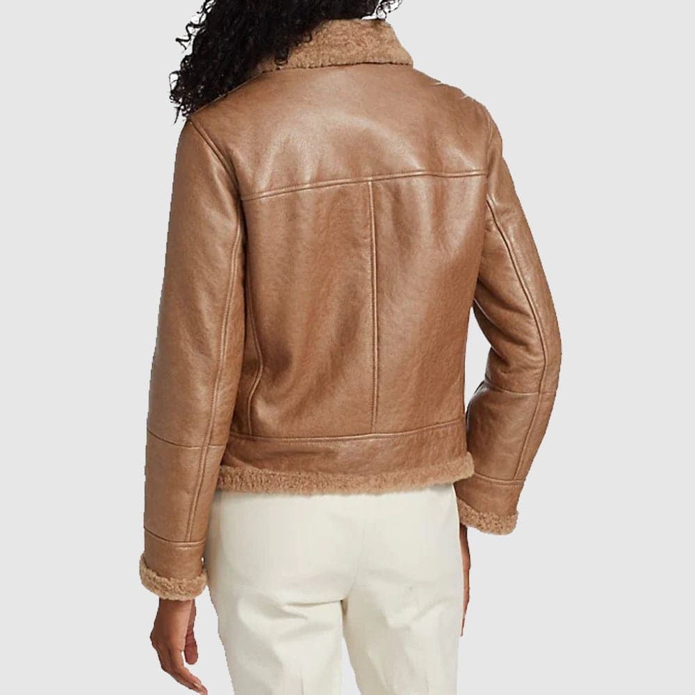 Monica Shearling Fur Lined Brown Jacket thumbnail 2