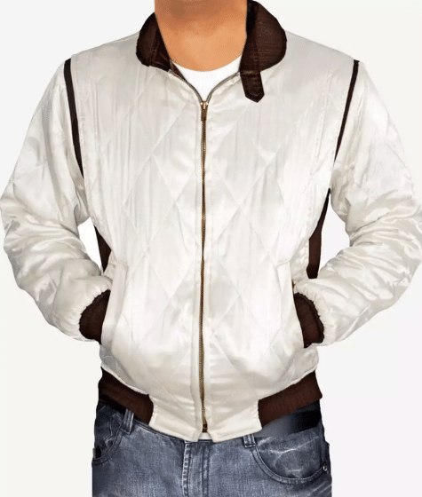 Men’s White Satin Bomber Jacket with Scorpion Logo thumbnail 2