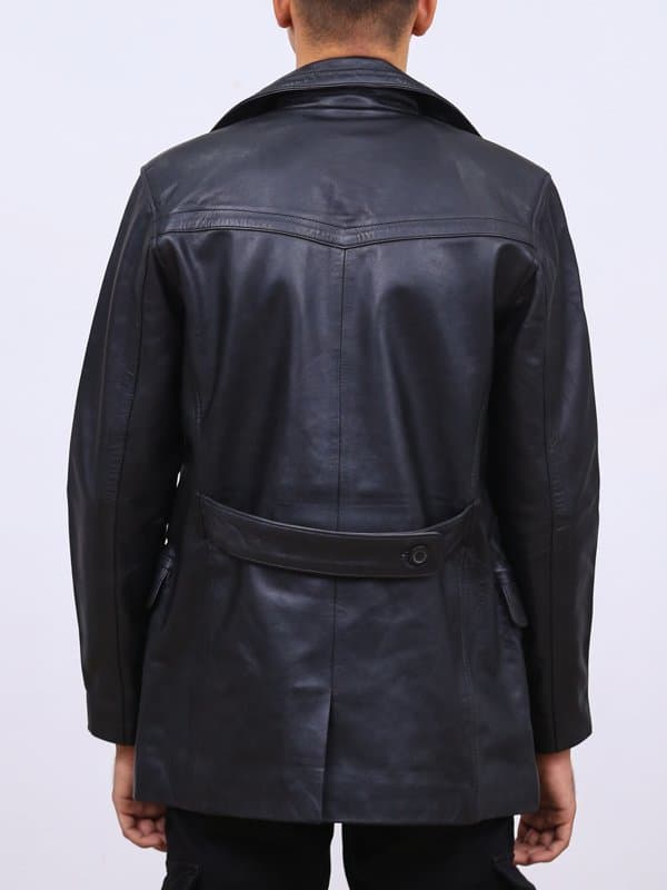 Dolf Black Leather Naval Peacoat thumbnail 2