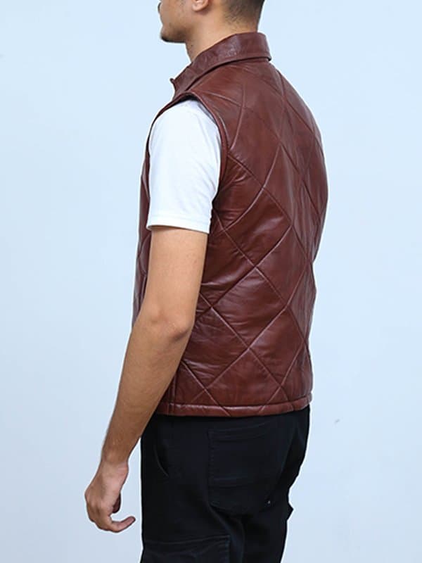 Western Quilted Brown Leather Vest thumbnail 4