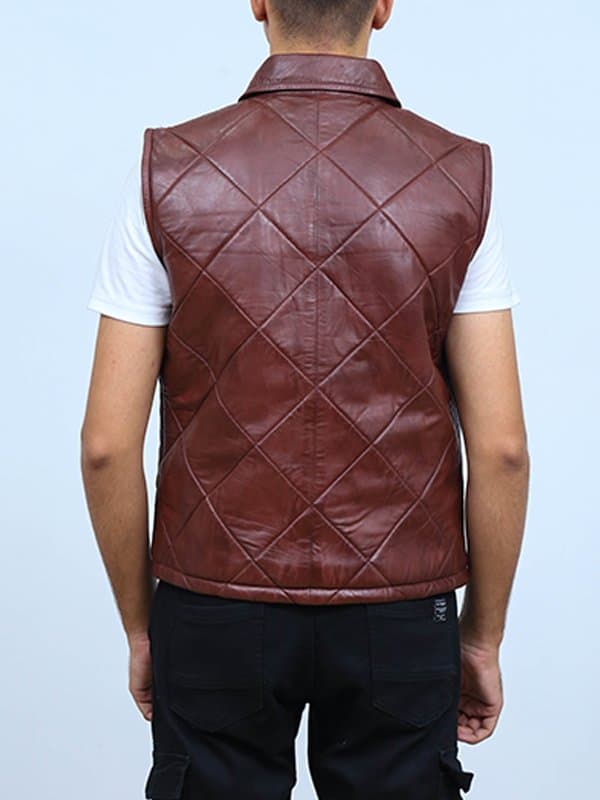 Western Quilted Brown Leather Vest thumbnail 2