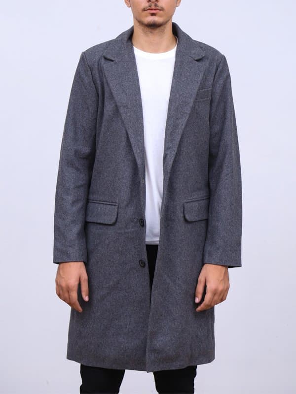 Drake Grey Wool Single Breasted Coat
