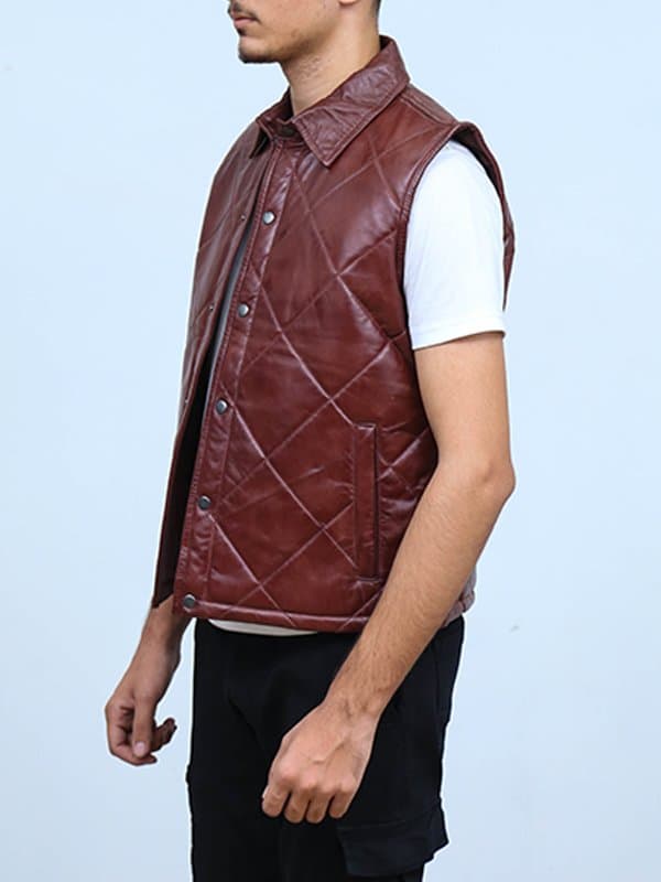 Western Quilted Brown Leather Vest thumbnail 3