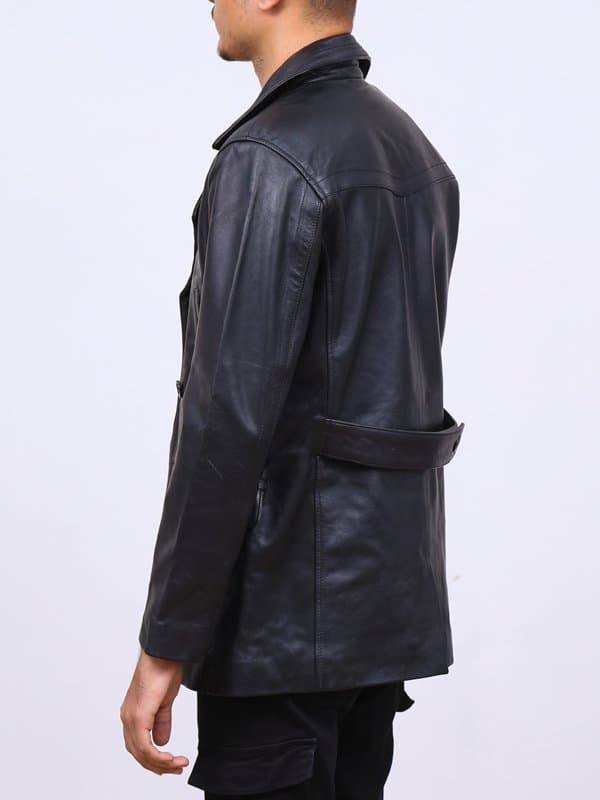 Dolf Black Leather Naval Peacoat thumbnail 4