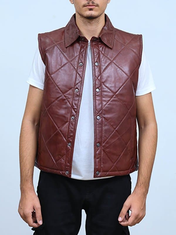 Western Quilted Brown Leather Vest