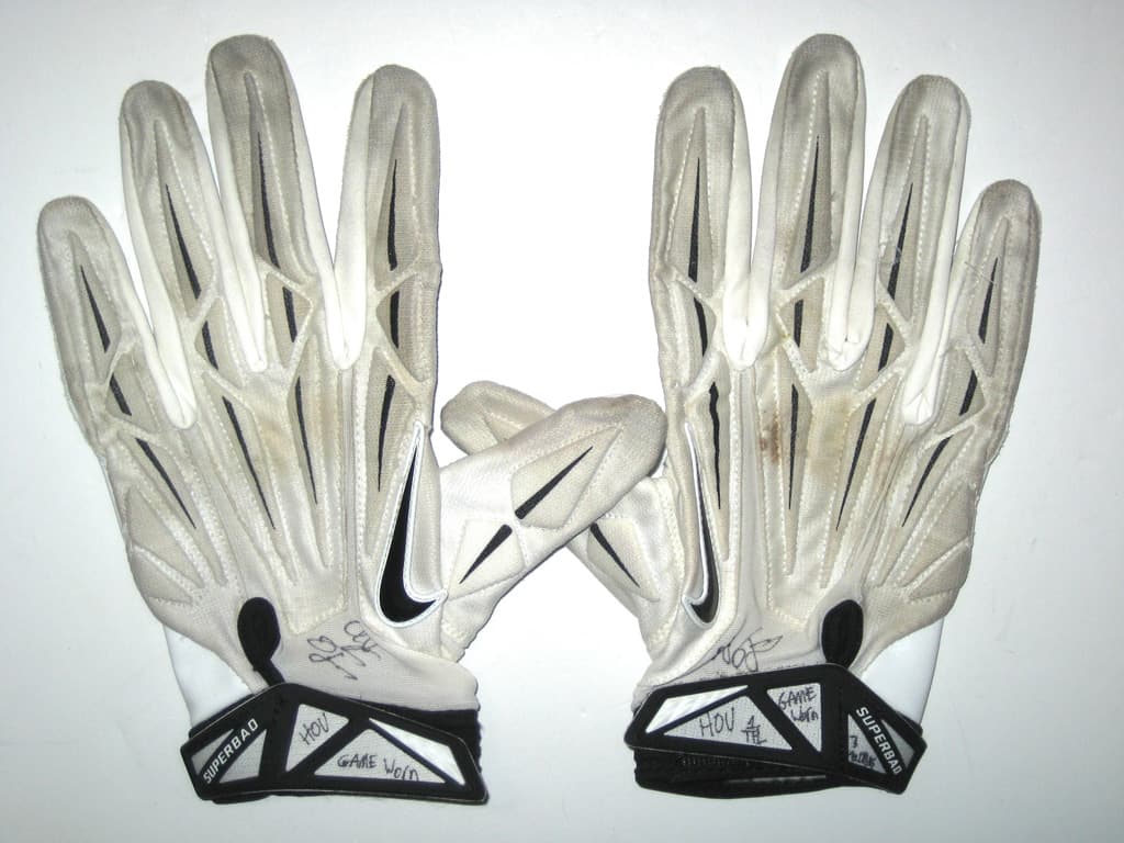AJ Francis Miami Dolphins Game Worn & Signed White & Black Nike Superbad Gloves – Worn Vs Houston Texans, 1 TFL, 3 Tackles!!!!