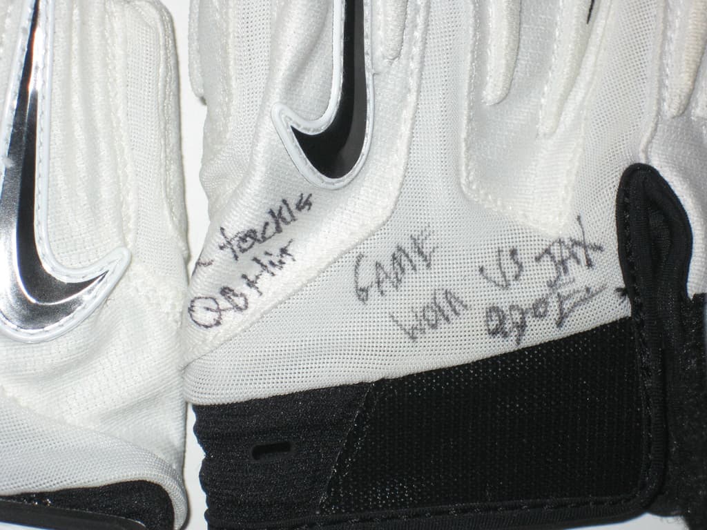 AJ Francis Miami Dolphins Game Worn & Signed White & Black Nike Superbad XXL Gloves – Worn Vs Jacksonville Jaguars, 1 QB Hit & 2 Tackles!!! thumbnail 2