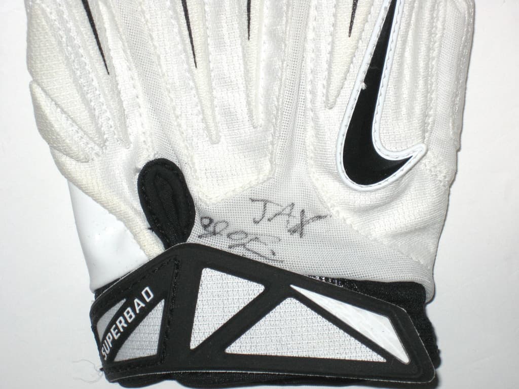 AJ Francis Miami Dolphins Game Worn & Signed White & Black Nike Superbad XXL Gloves – Worn Vs Jacksonville Jaguars, 1 QB Hit & 2 Tackles!!! thumbnail 3